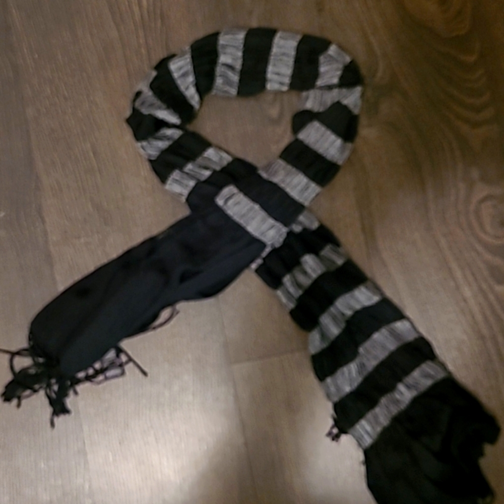 Black and Gray Striped Scarf